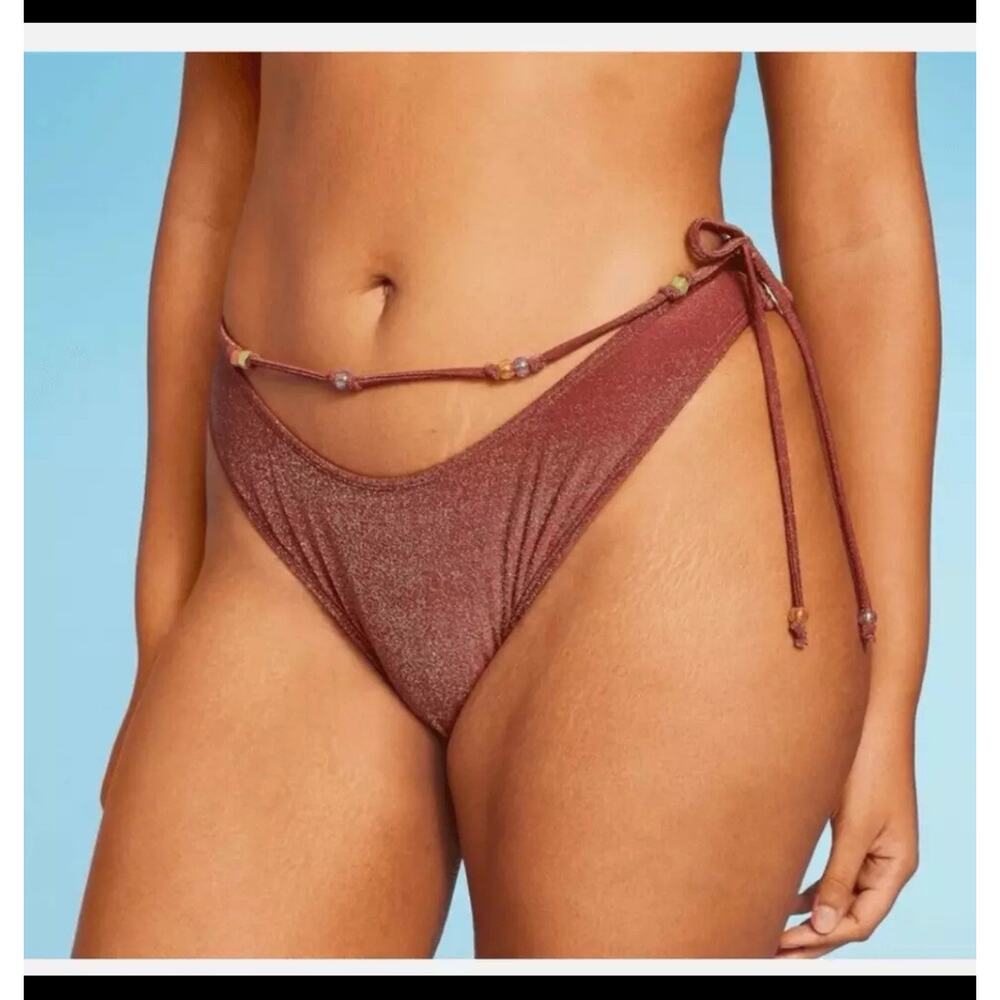 Wild Fable Brown Lurex Sparkly Beaded Bikini Swim Bottom XS